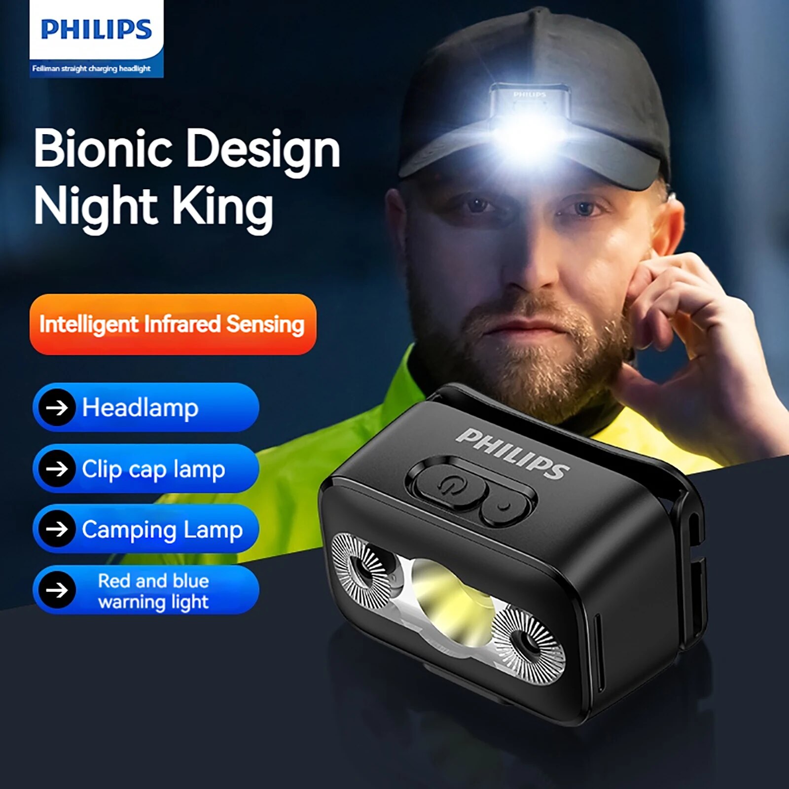 Outdoor Lighting Philips - PHILIPS LED-koplamp met sensor, oplaadbare hoofdlamp