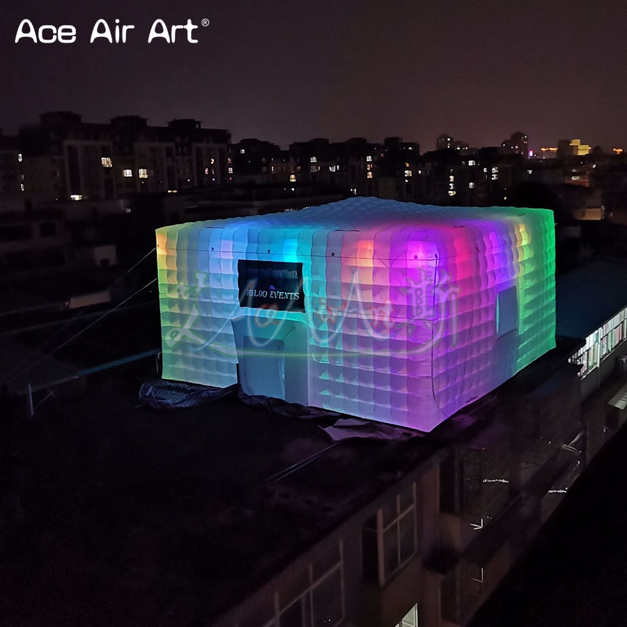 Outdoor Lighting No Outlet - Opblaasbare kubustent met LED-verlichting, luchtaangedreven vierkante