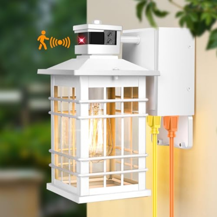 Outdoor Lighting No Outlet - Verandalamp met geïntegreerde GFCI-aansluitingen, bewegingssensor, schemer-tot-dageraad